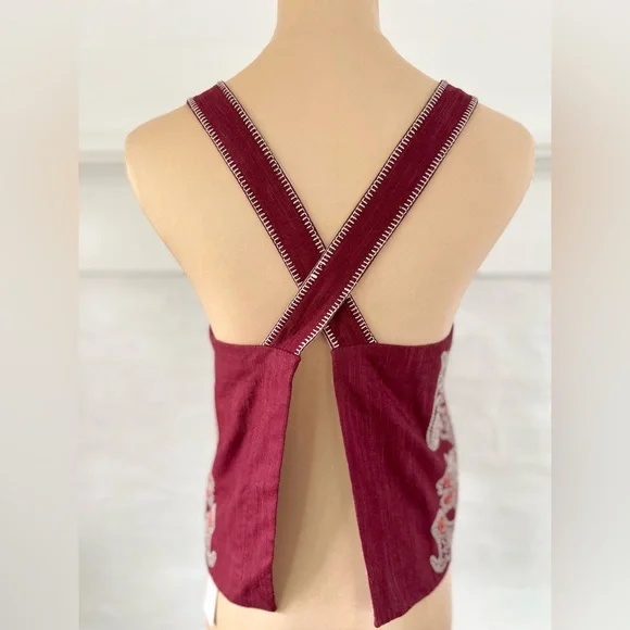 Anthropologie Sleeveless Embroidered Apron Tank Open Back Embroidered NWT Size L - Picture 4 of 16